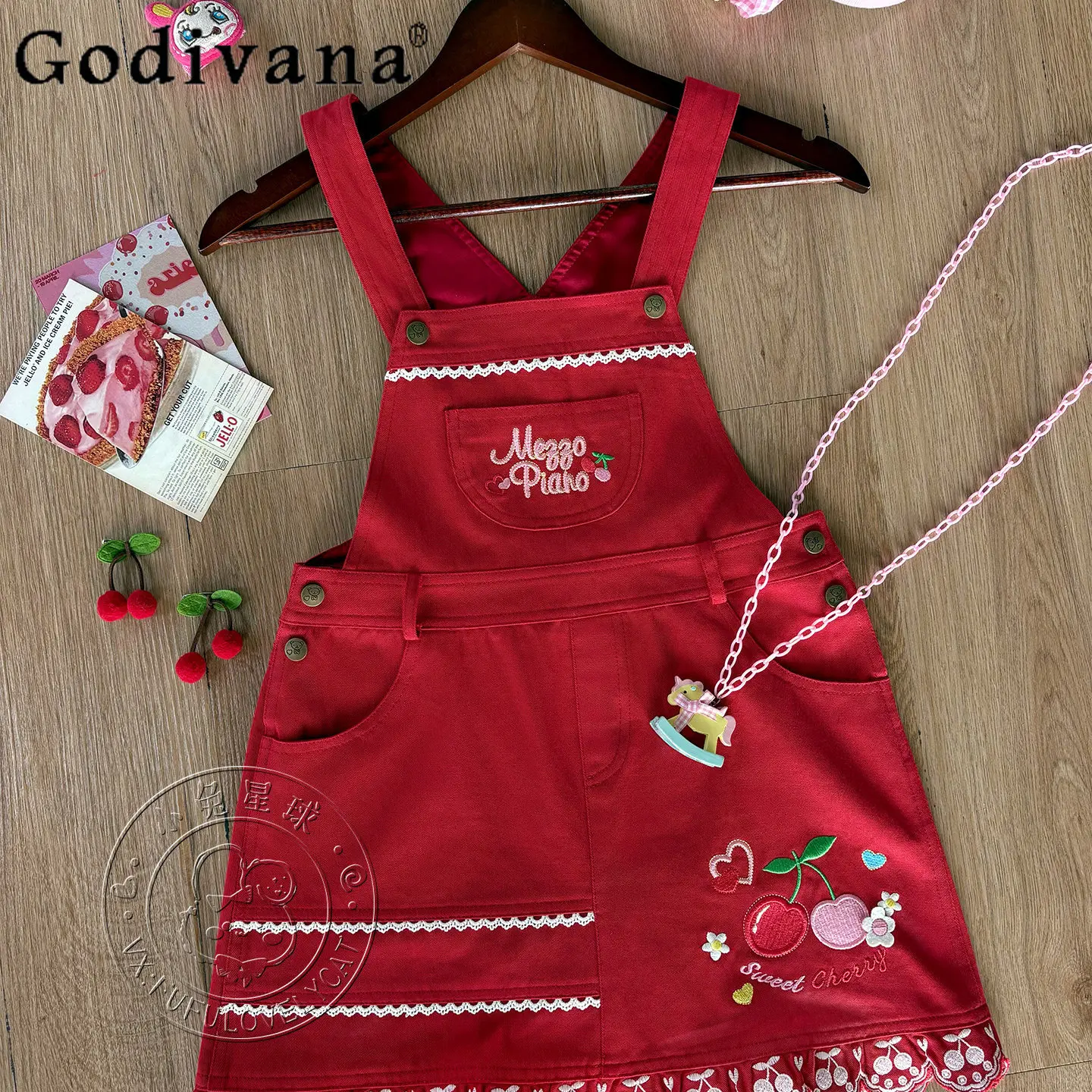 

Cute Girl Red Strap Dress Spring and Summer New Daughter's Kawaii Short Dress Clothes Original Japanese Student Lolita Dress