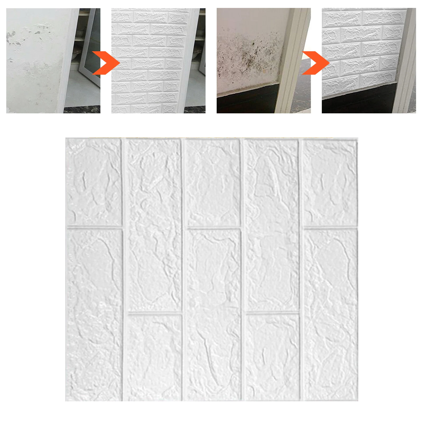 

C5 10pcs 3D Wallpaper Self Adhesive Waterproof Cuttable Odorless Faux Brick Wall Panel for Living Room Bedroom White Thickened