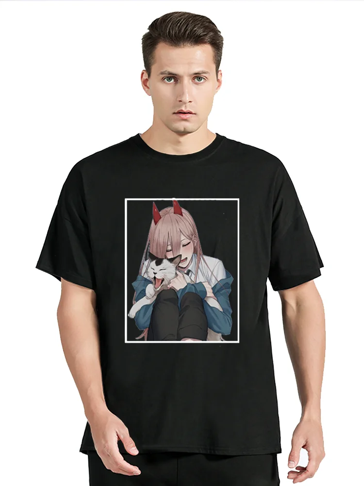 Japanese Manga Power Print O-Neck Anime Womne Men T-Shirt Gift Cotton T Shirt Unisex Clothing Oversized Tshirt