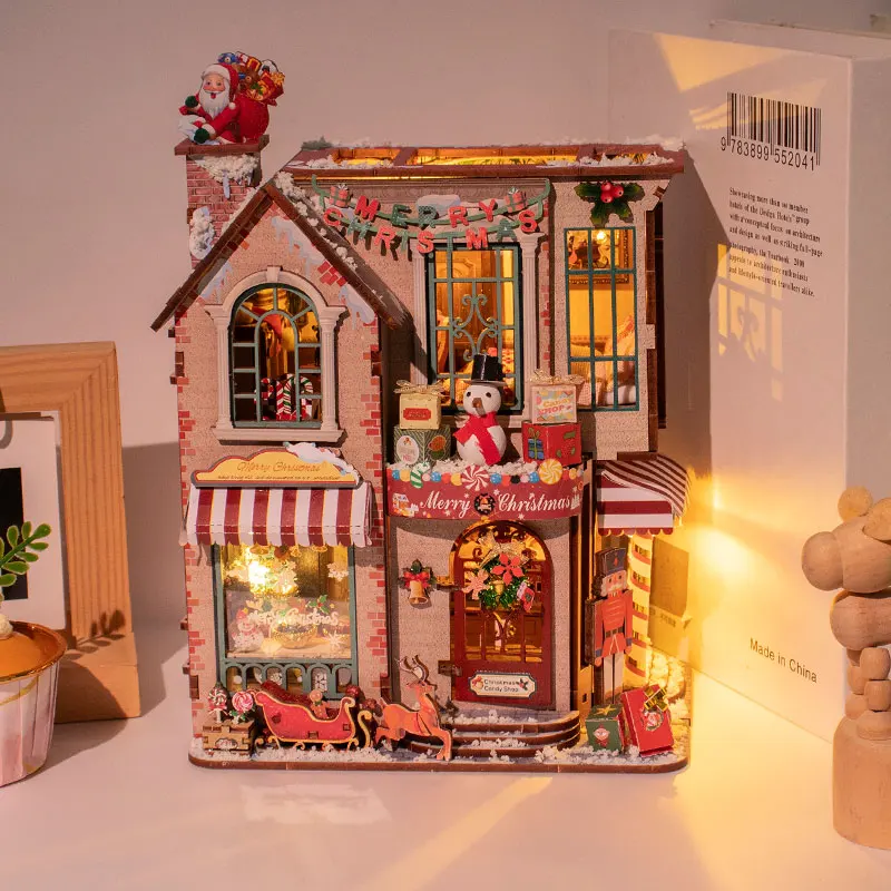 DIY Wooden Miniature Model Kits Enchanted Christmas Cottage 3D Puzzle Dollhouse With Furniture Toy For Friends Birthday Gifts