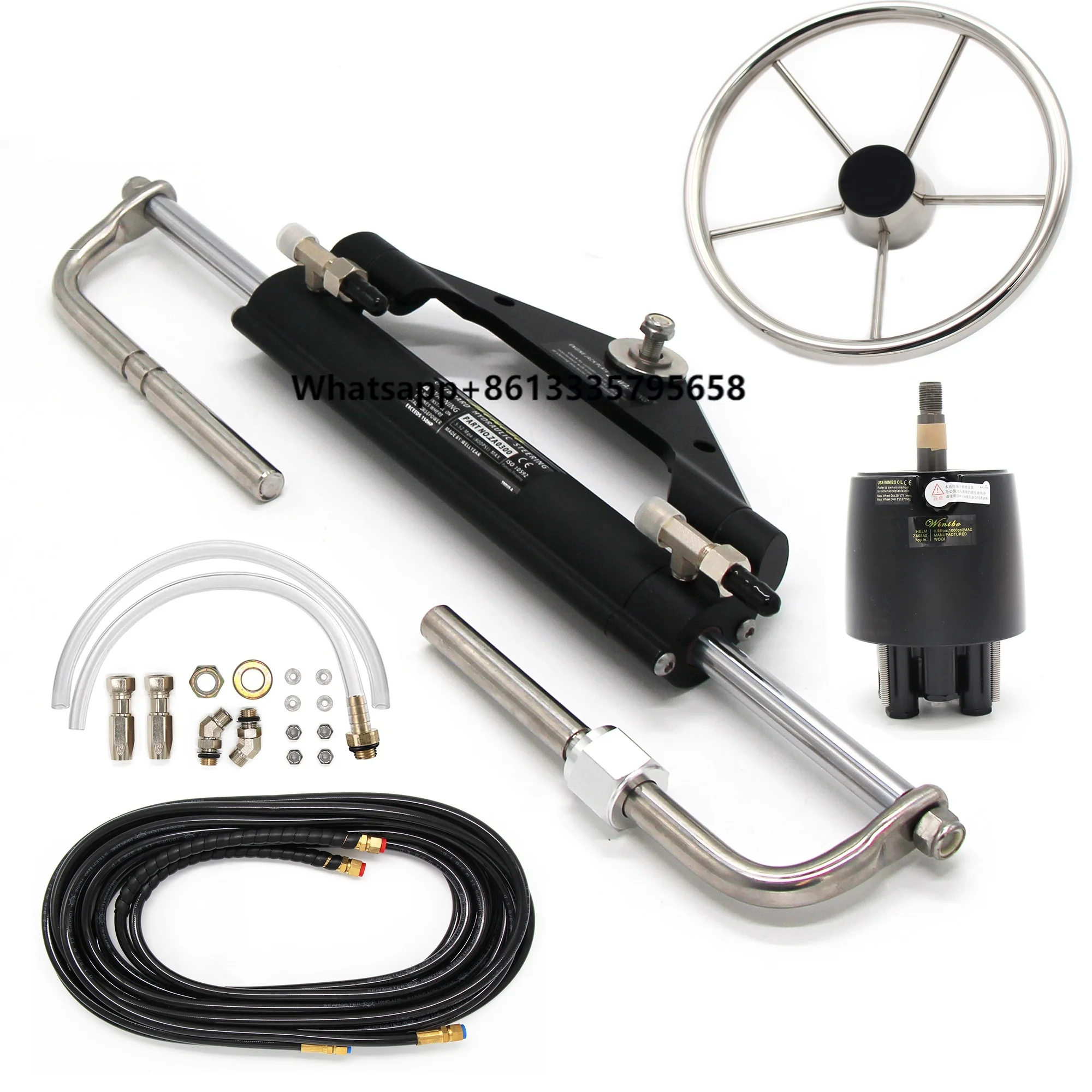 

150 Hydraulic Outboard Quick-Fit Fittings Steering Wheel Helm Pump Cylinder Kit 26ft Nylon Hoses Piston All-inclusive
