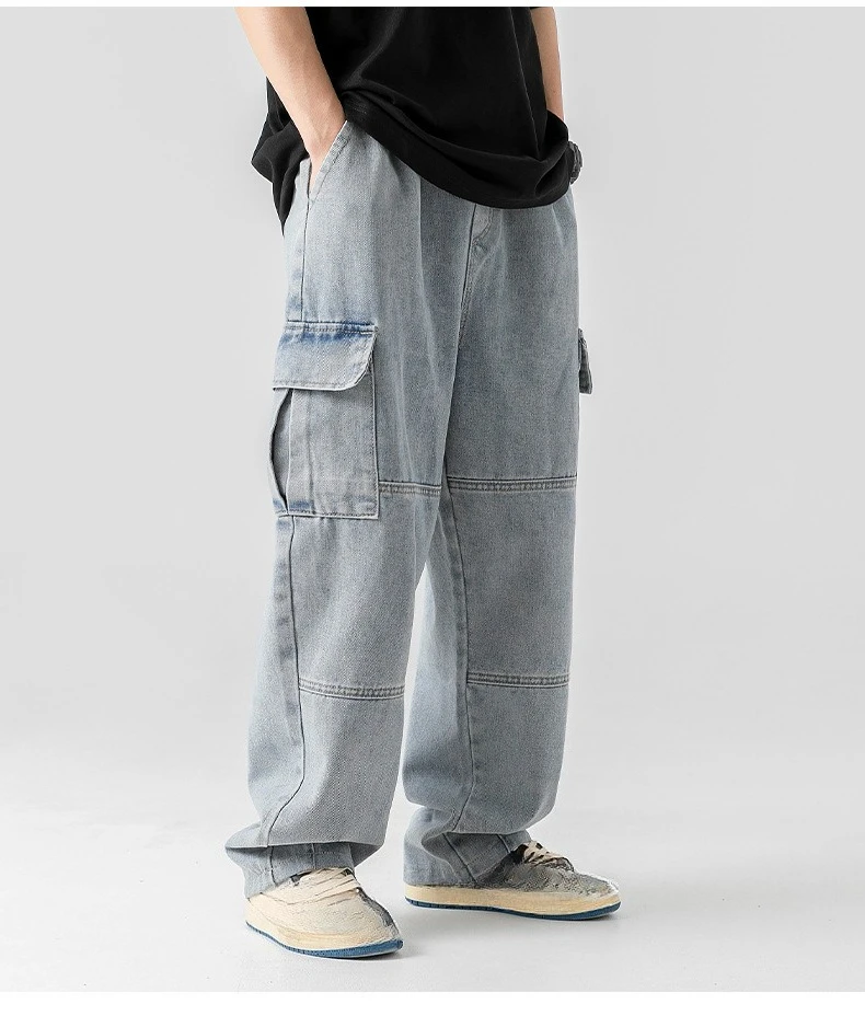 

Cargo jeans Men Loose Straight Baggy Mopping pants hip hop Streetwear Skateboard Neutral denim Wide Leg Denim pants