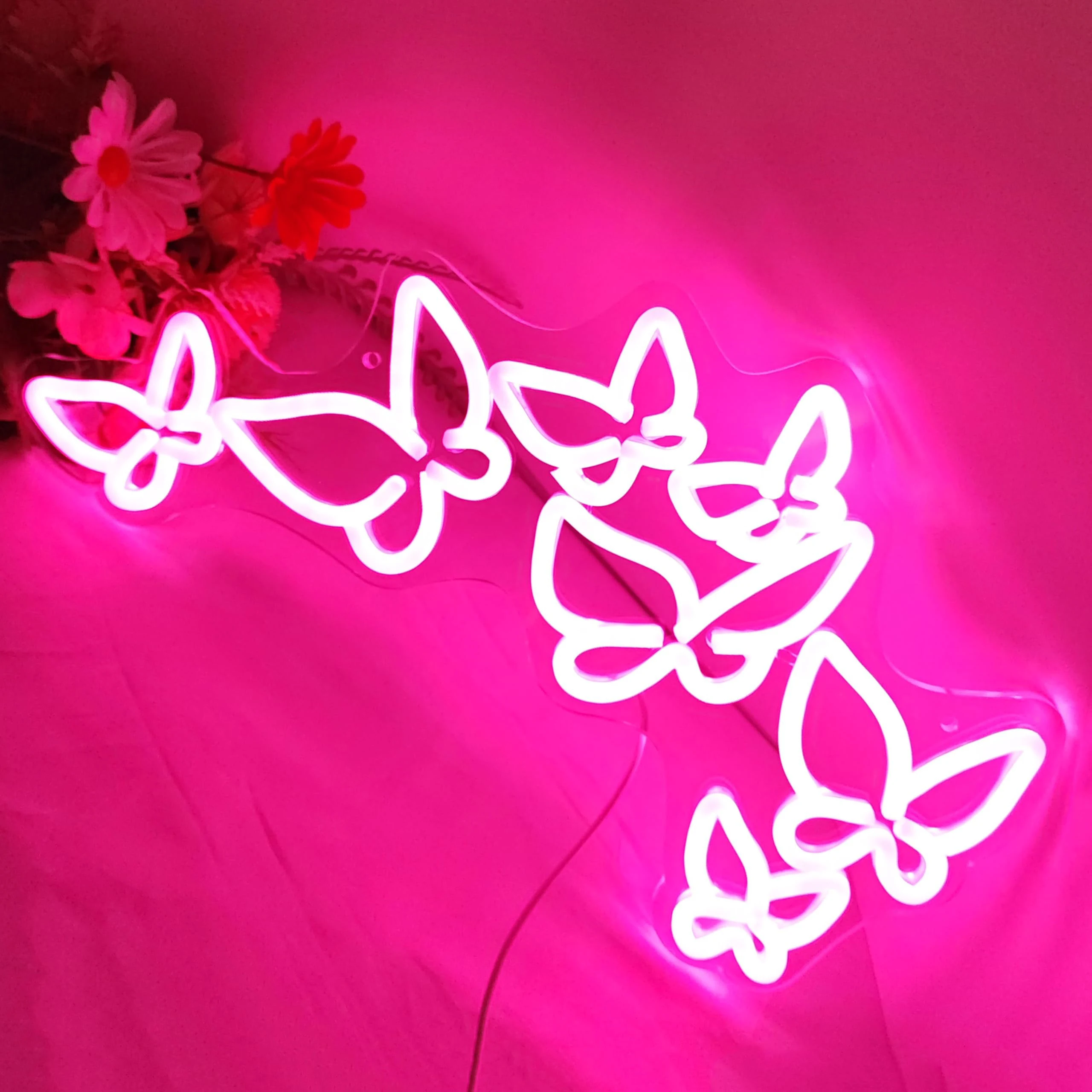 Butterfly Neon Sign, Pink Aesthetic Wall Decoration Adjustable LED Neon Light Signs, Girls Room, Bedroom, Bar, Party