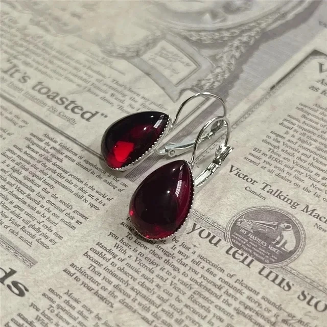 Gothic Blood Red Drop Earrings For Women Girls Vampire Witch Jewelry Accessories Mysterious Magic Crystal Earhook Gift For Her