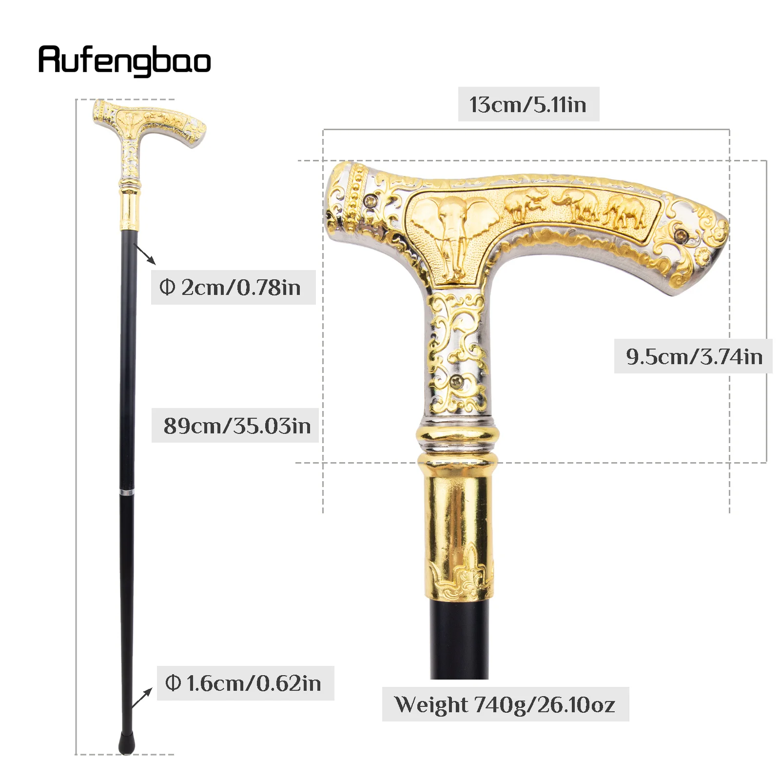 الذهبي الأبيض الفيل الفاخرة نمط عصا حفلة موضة أنيقة عصا الزخرفية Cospaly قصب أداء المرحلة قصب 89 سنتيمتر