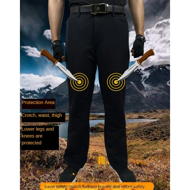 Men's New Level 5 Anti-Stabbing Trousers Outdoor Military Fan Tactical Training Anti-cut Wear-resistant Anti-knife Pants- Black