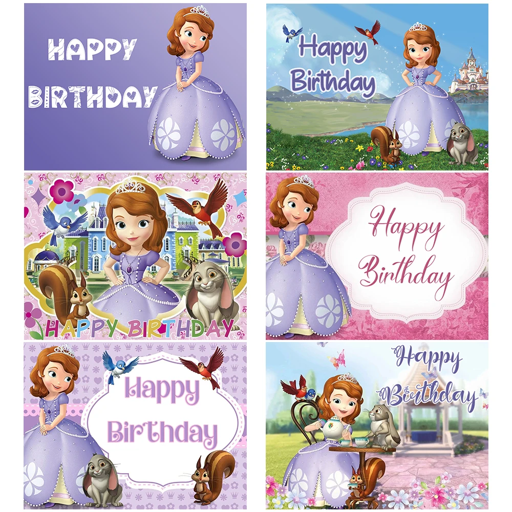 

Cartoon Princess Sofia The First Theme Birthday Party Vinyl Background Baby Shower Photography Props Decor Supplies Photo Poster