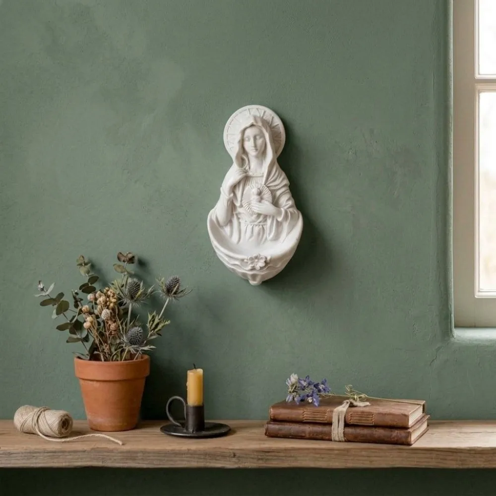 Decorative Mother Virgin Mary Figurine Storage Rack Wall-mounted Our Lady of Grace Statue Religious Nordic Style
