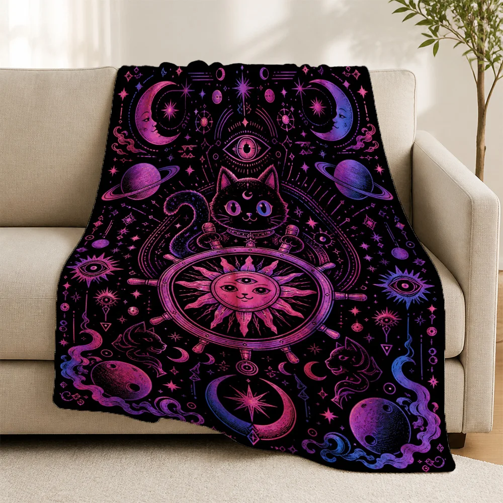 Bohemian Mystic Astrology Throw Blanket Cosmic Celestial Witchy Boho Luna Zodiac Stars Home Decor Couch Sofa Cover Tapestry Text