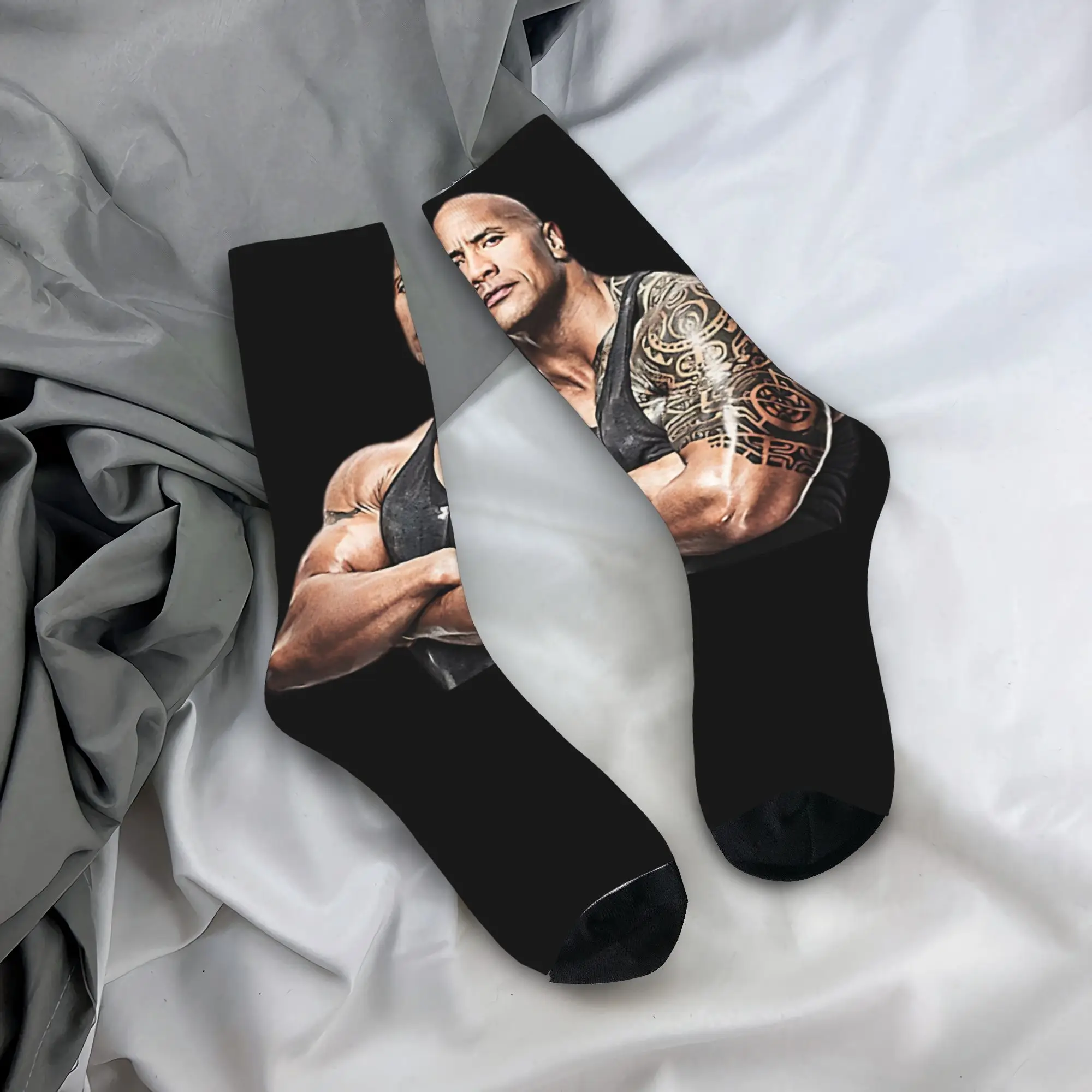 Dwayne Johnson Strong Arm Socks  Fashion Stockings Autumn Non Skid Adults Men Socks Comfortable Design Climbing Socks