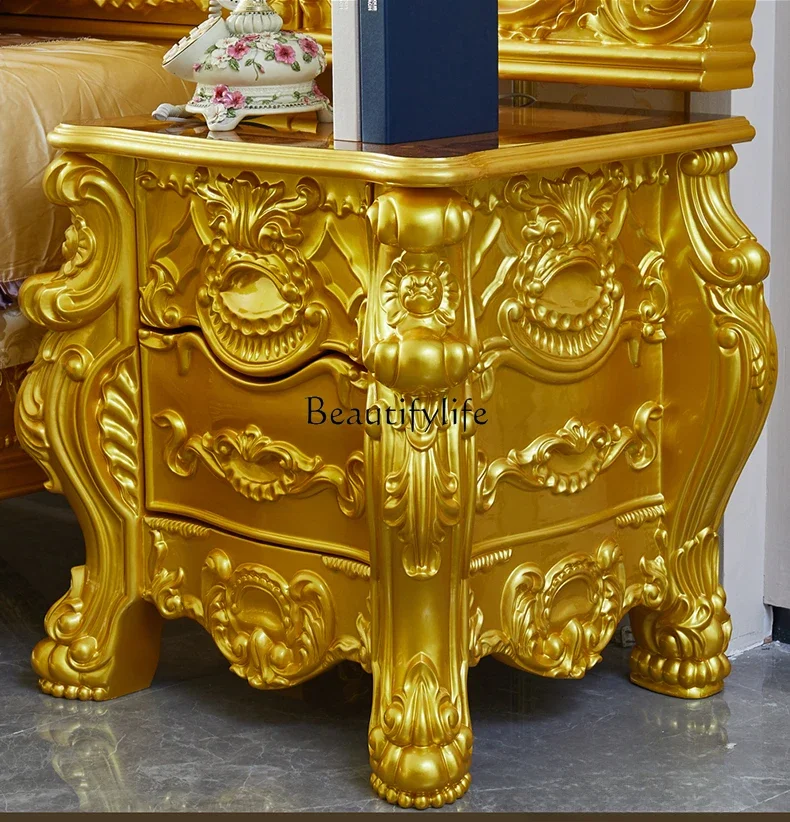 

pg45European bedside table American full solid wood carving flower storage against the wall storage cabinet