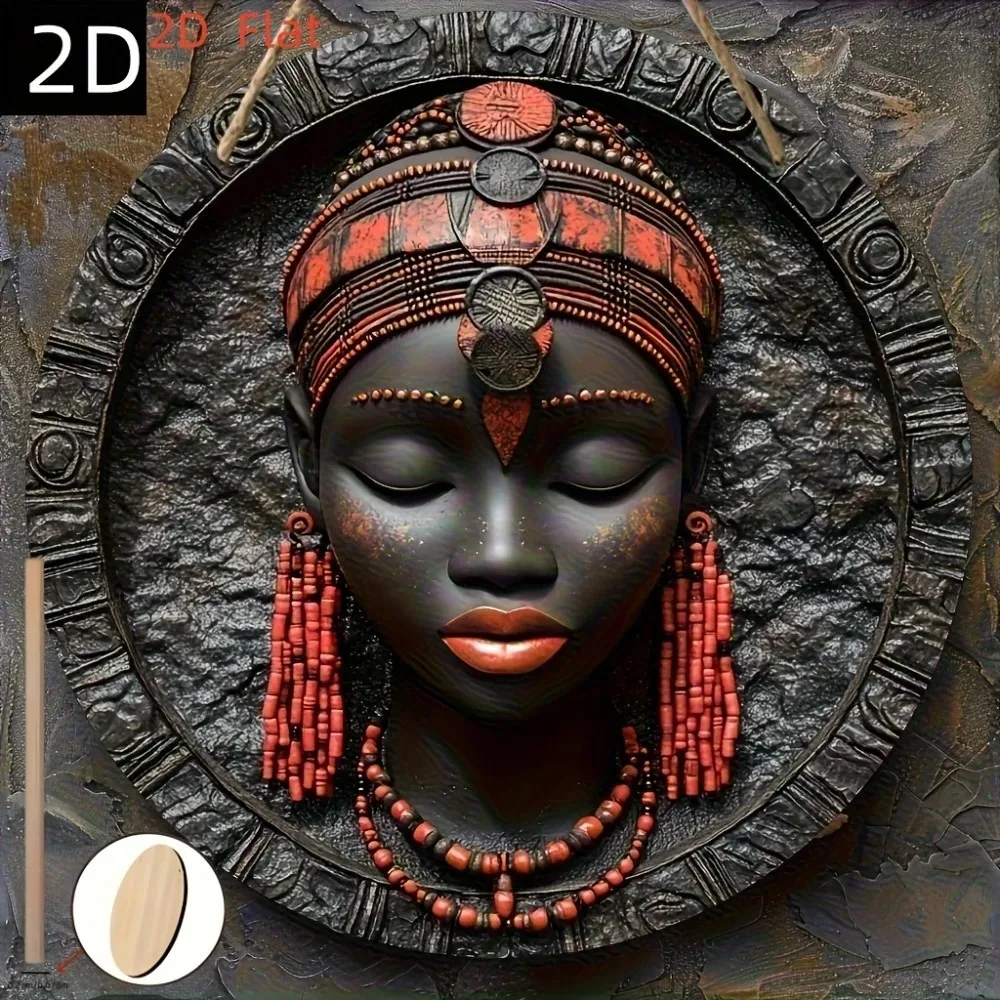 African Wall Mask 2D 8x8 Inch Wooden Home Decor Traditional Handcrafted Office Wall Art Hanging Sign