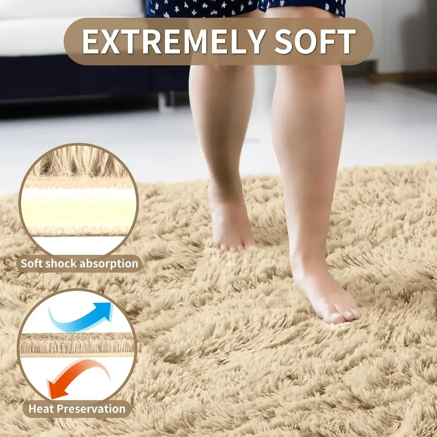 Merelax Soft Modern Indoor Large Shaggy Rug for Livingroom Bedroom Dorm Kids Room Home Decorative, Non-Slip Plush Fluffy Furry F