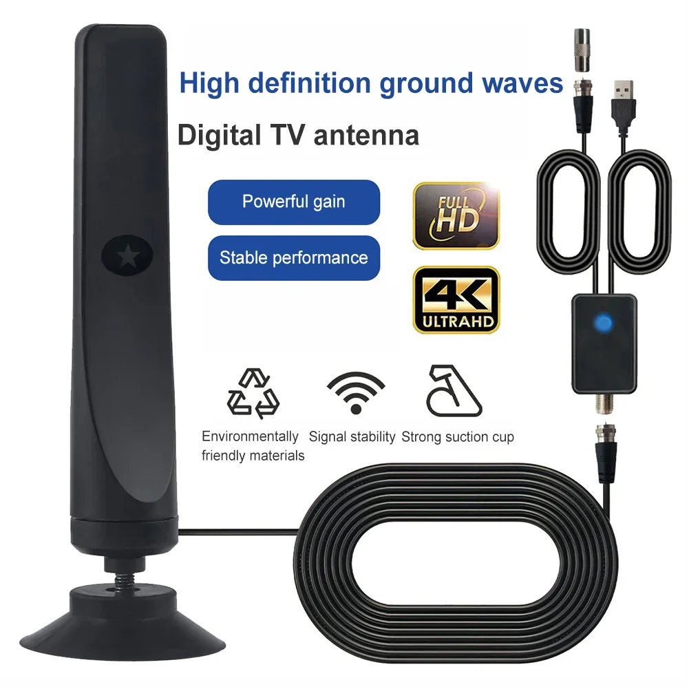 TV Digital Antenna Support 4K 1080P Portable Antenna 50 Miles Range Suction Cup TV Antenna 25DBI Plug Play for Smart Digital TV