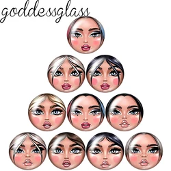 Round Girl Face Matryoshka doll Face 12mm/18mm/20mm/25mm Round photo glass cabochon flat back findings snap buttons DIY jewelry