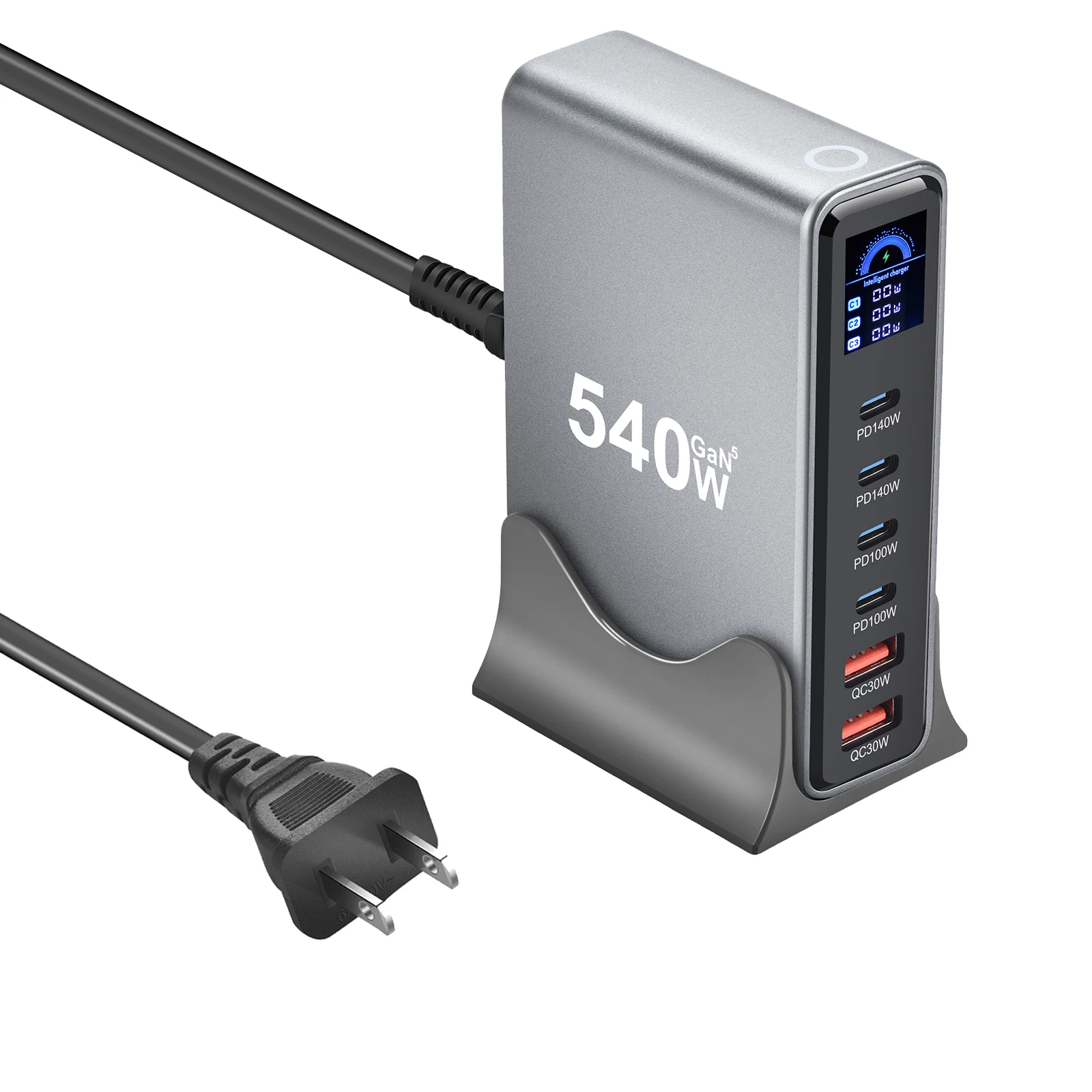 540W Multi-Port GaN Desktop-Ladegerät mit LCD-Bildschirm | 140W PD3.1 Schnellladegerät für MacBook, iPhone 16 17, Samsung, Laptop, Tablet – Detail 10