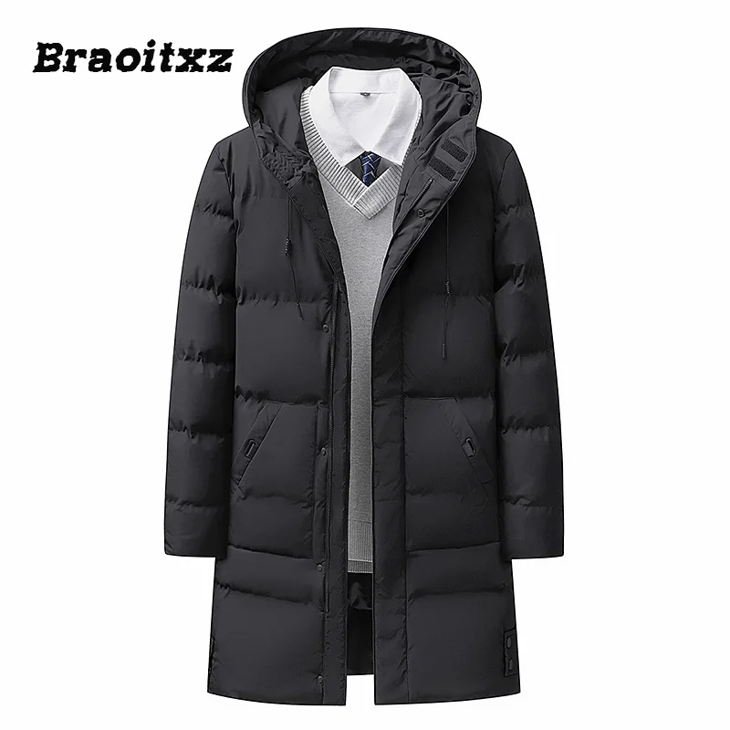 2023 New Men Autumn Winter Simplicity Casual Keep Warm Loose Jacket Coats Men Breathable Hooded Medium Length Down Jacket Men