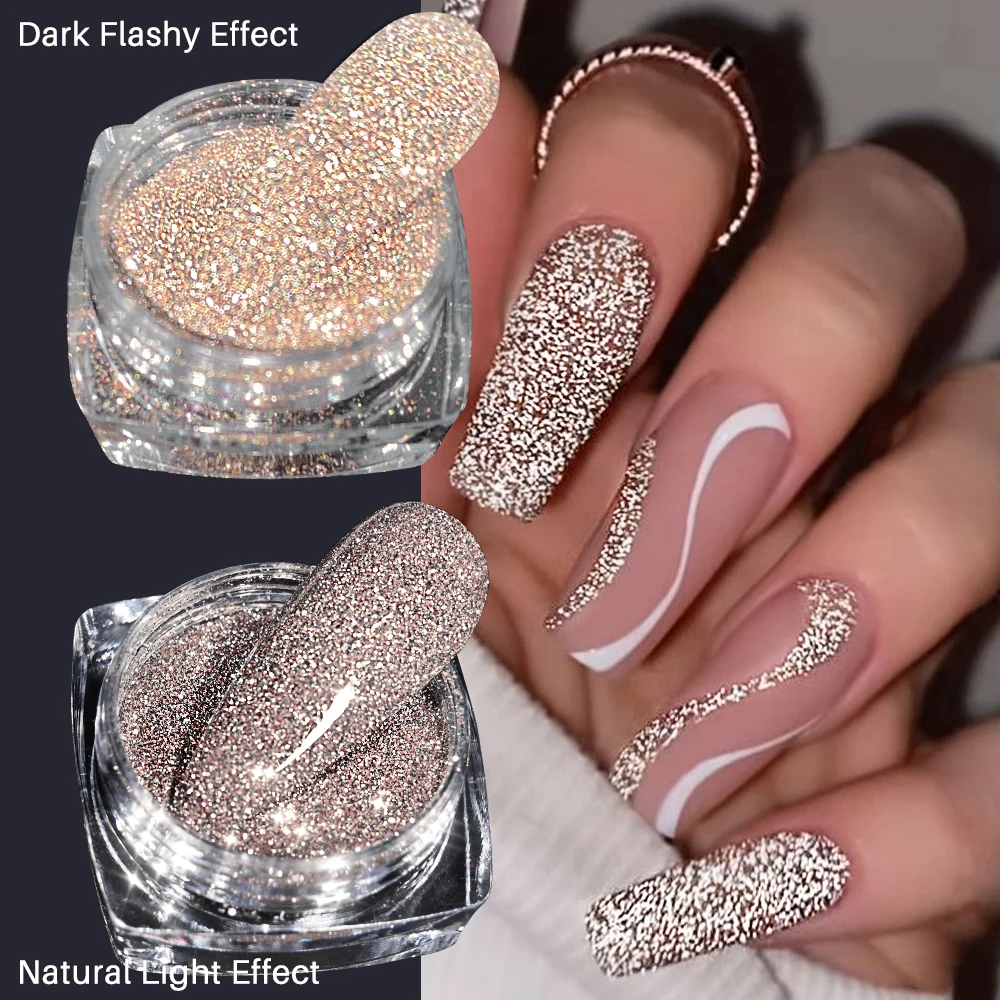 1Pc Champagne Diamond Glitter Powder Nail Art Chrome Pigment Sparkly Glitter Diamond Decor Manicure Holographic Chrome Powder