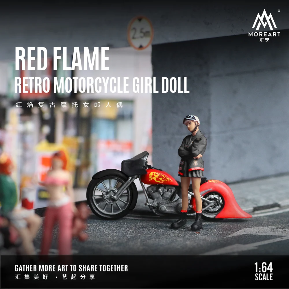 

MoreArt&TimeMicro 1:64 Red Flame Retro Motorcycle Girl Figure Set