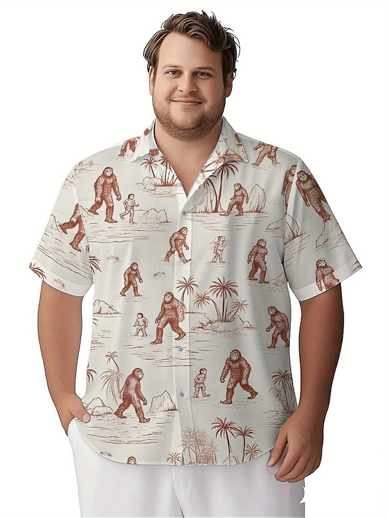 Men's Plus Size Hawaiian Shirts Sasquatch Travels Through Time and Space pattern,summer Weekend Getaways ,tropical Vacations