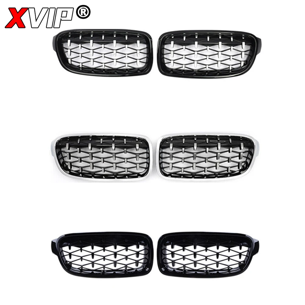 XVIP chromowane srebrne diamentowe kratki górne do BMW 3 Series F30 F31 F35 2012-2019 320i 325i 328i przedni zderzak wyścigowy grille