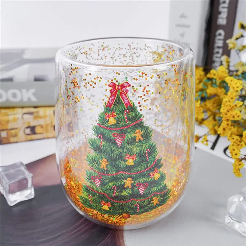 A36T-3PCS Christmas Tree Tumbler Colorful Transparent Glass Christmas Tree Drinking Glasses Christmasparty Special Coffee Cup