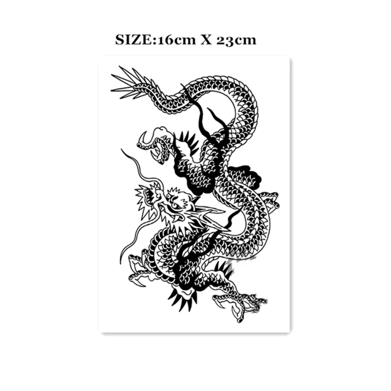 Waterproof Temporary Tattoo Sticker Japanese Style Black White Flame Dragon Body Art Fake Tattoo Flash Tattoo Arm Female Male