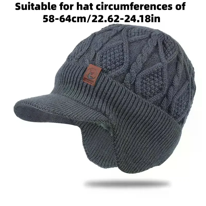 【W】Unisex Winter Hat Plush Fur Lined Warm Earflap Cap Stylish Soft Beanie Hat Outdoor Thick Ski Sports Knitted Hat