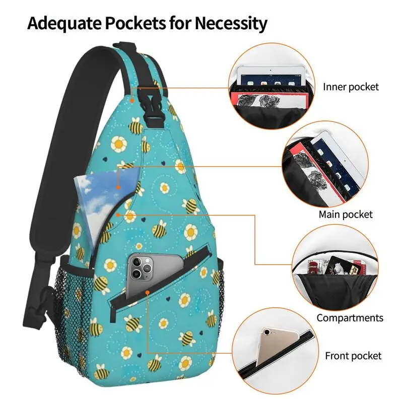 Moda padrão de girassol com abelhas bonitos sling sacos para viagens caminhadas floral flor peito crossbody mochila ombro daypack