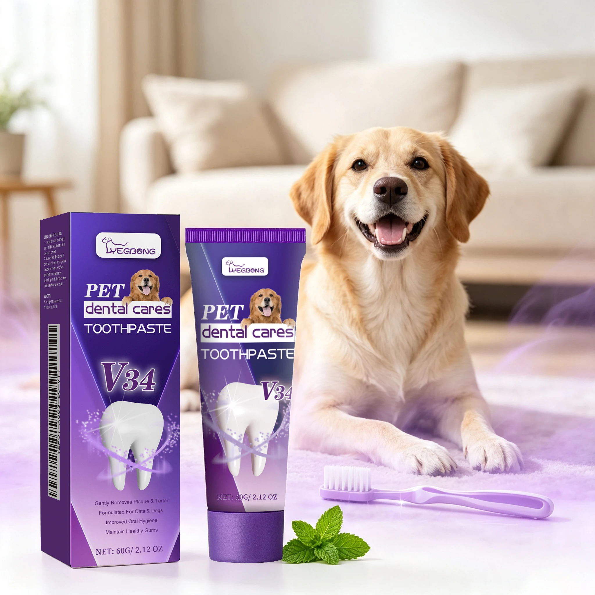 60G Pet Toothpaste Gentle Remove Plaque & Tartar Improve Oral Hygiene Gum Care Mild Pet Dental Care Toothpaste for Cats & Dogs