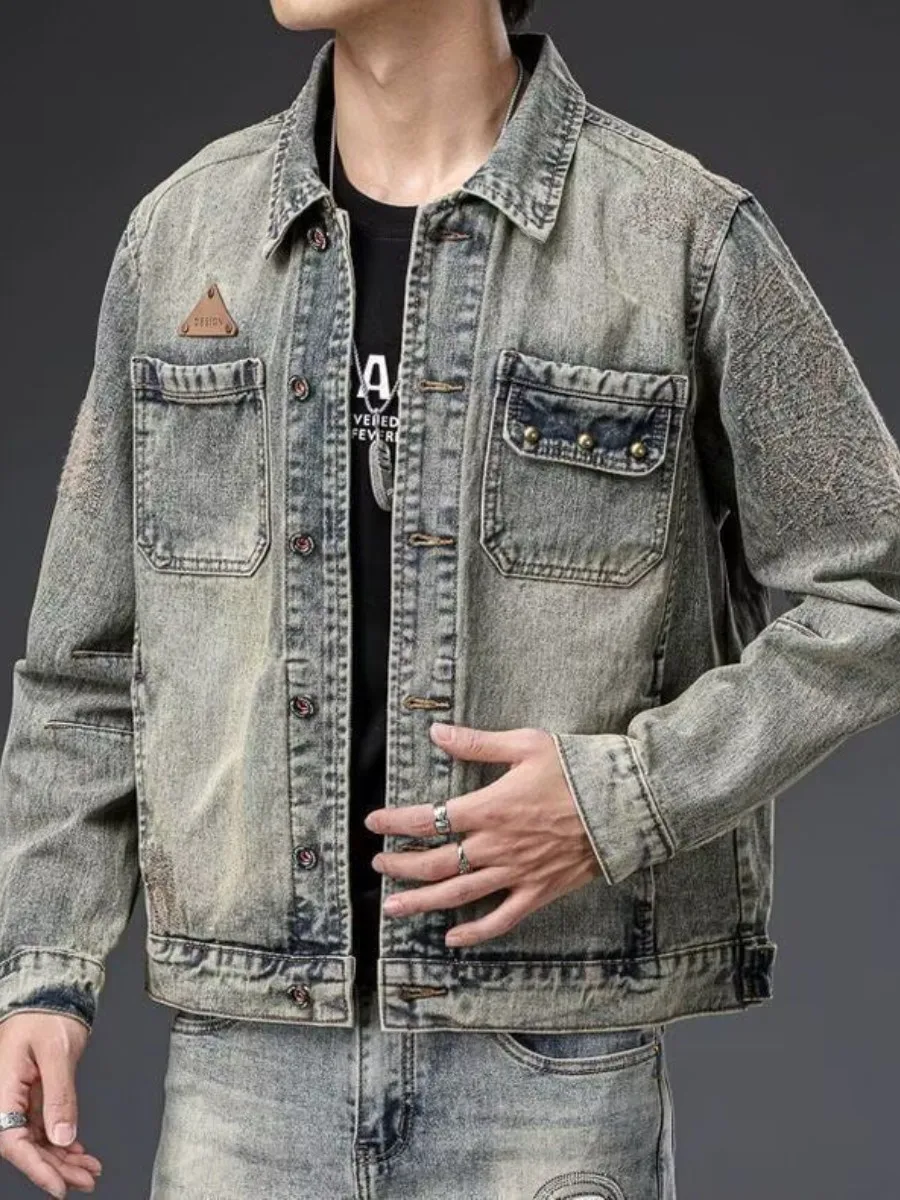 

Retro American Denim Motorcycle Jaet Waed Casual Workwear Jaet ort Sle Spring Season Children's Clothing Travel Tour