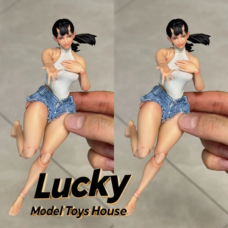 1/12 Romankey Mädchen-Soldatin, weißes Westchen, zerrissene Jeansshorts, Kleidungsset, Accessoire für 6-Zoll-NOTTAA NT-04-Figur, zur Dekoration des weiblichen Körpers.