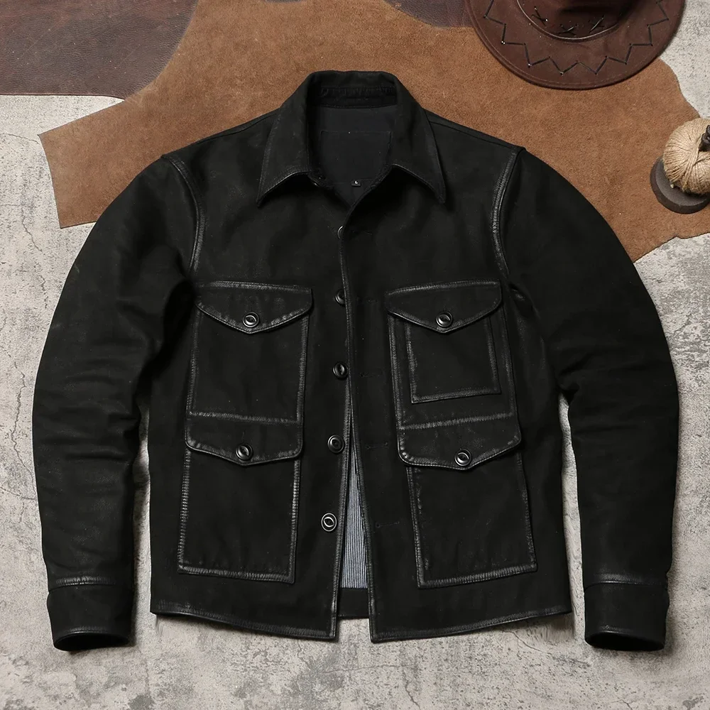 Blunt Razor Retro Old Lumberjack Leather Jacket Detroit Leather Tooling Multi-pocket First Layer Ground Cowhide Jacket