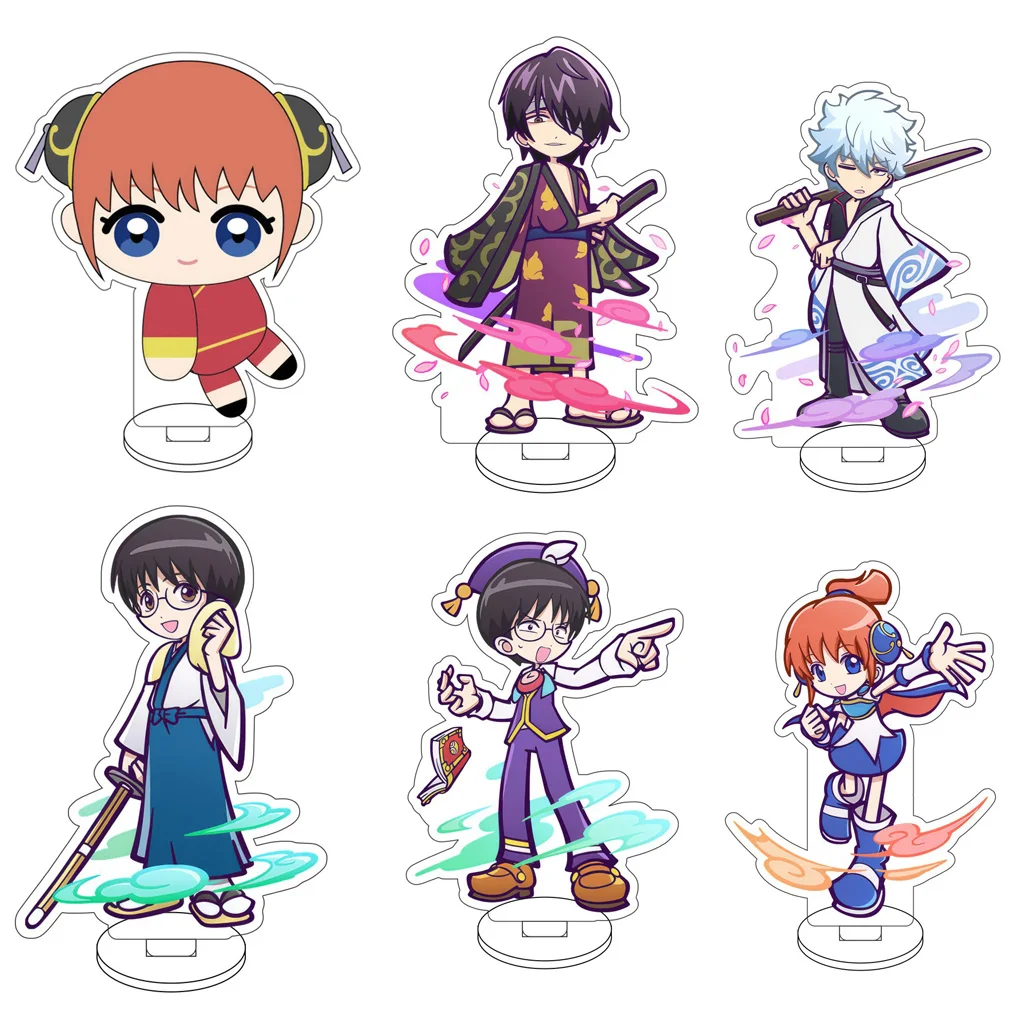 10CM Anime Gintama Sakata Gintoki Shimura Shinpachi Kagura Takasugi Shinsuke Cosplay Acryl-Figur Ständer Niedliche Geschenke Dekorationen