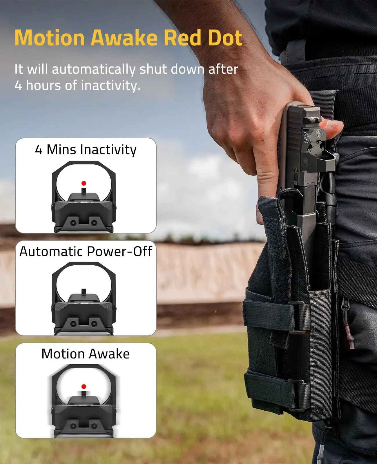 

WolfCovert Motion Awake Red Dot Sight For MOS Cut Footprint 3MOA Shockproof Open 22x28mm Lens Rifle Riflescope Airsof