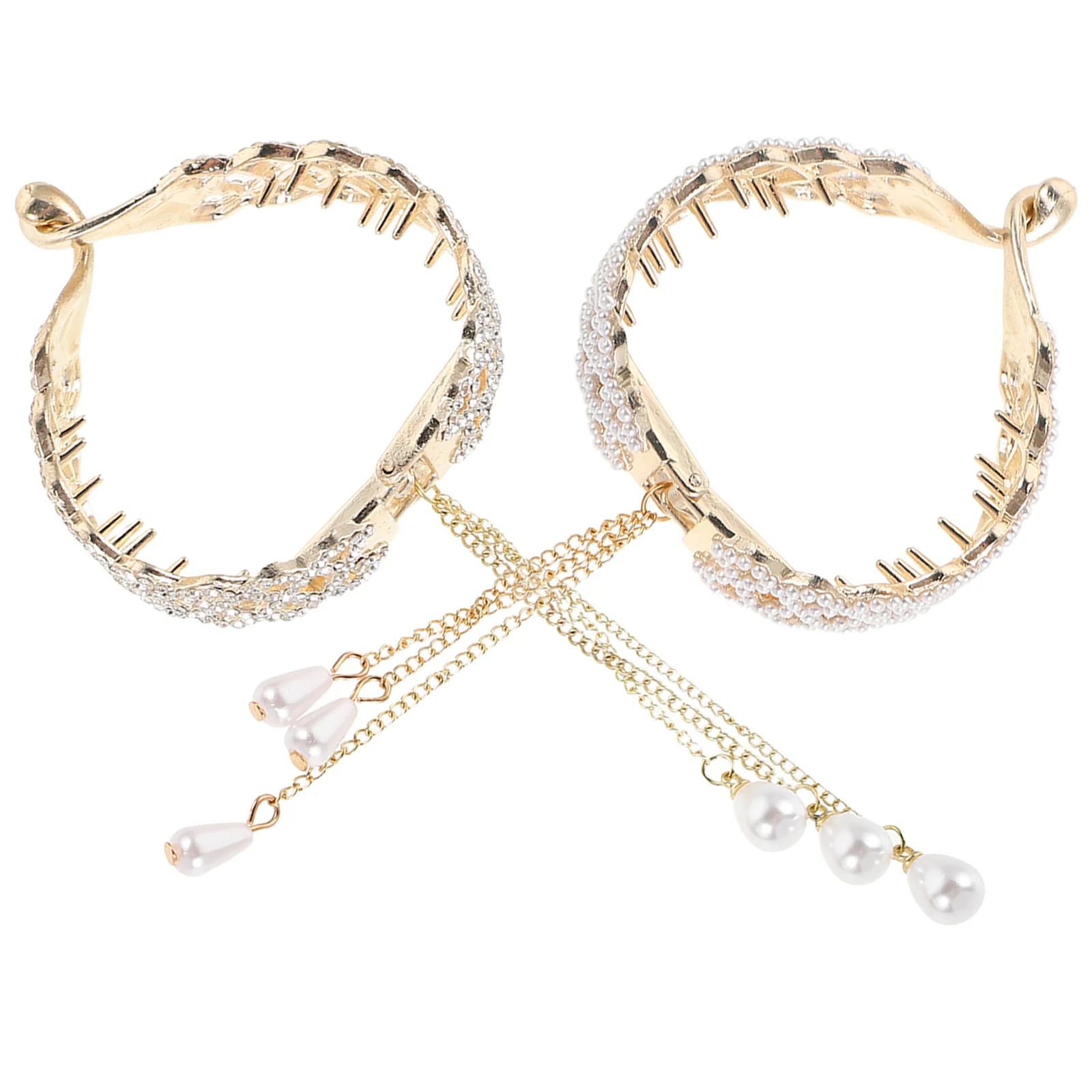 

2Pcs Elegant Rhinestone Pearl Hair Claw Clips Large Ponytail Holders Decorative Hair Barrettes Sparkly Accessories Women