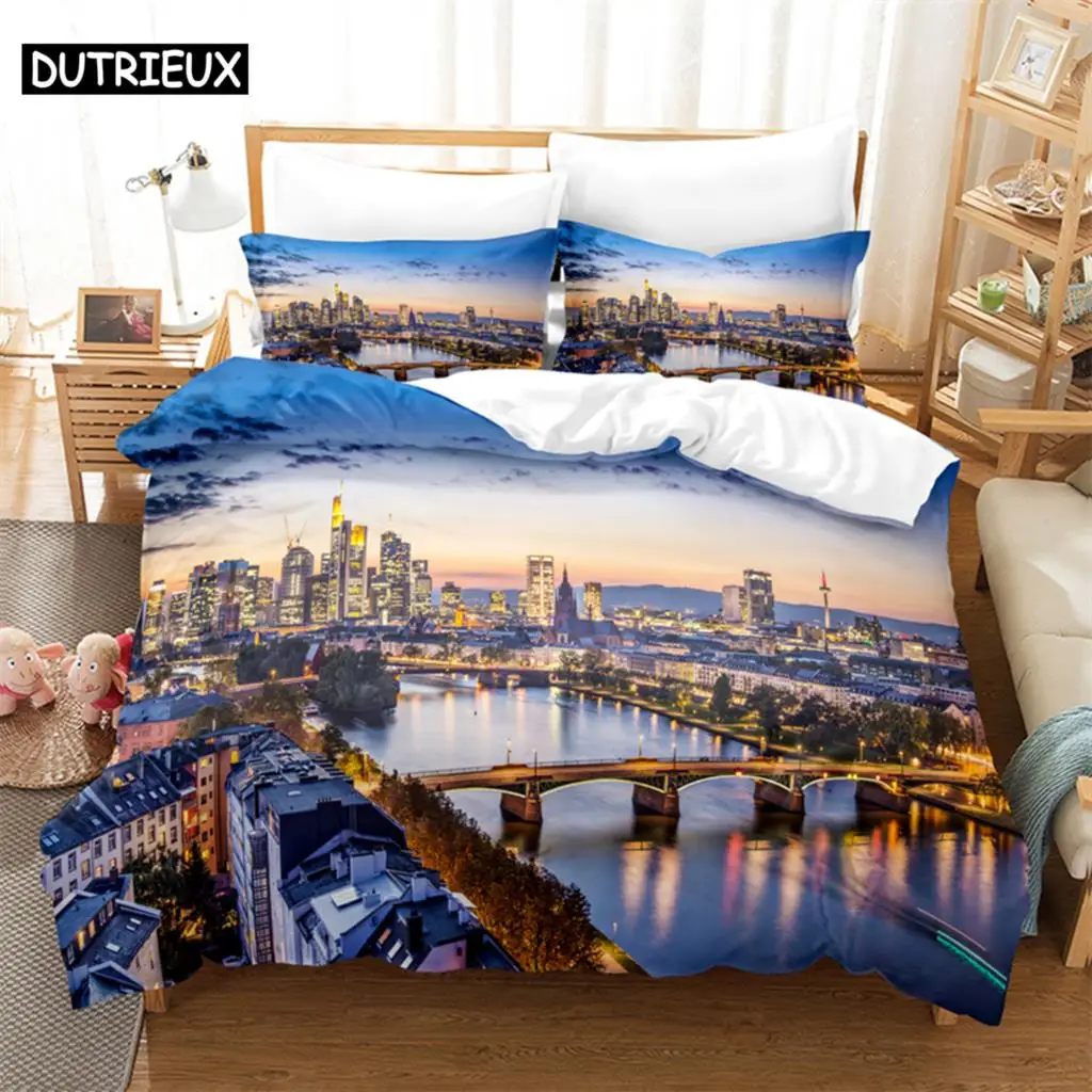 

3D Digital Printing Fashion Design City Night Scene Bedding Set, Queen Size Duvet Cover Set
