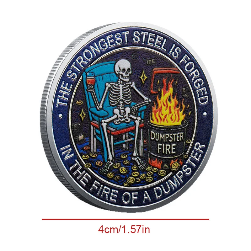 1pc Funny Trashcan Fire Souvenir Coin The Fire of A Dumpster Commemorative Challenge Coin Collectible Gifts for Holiday Party