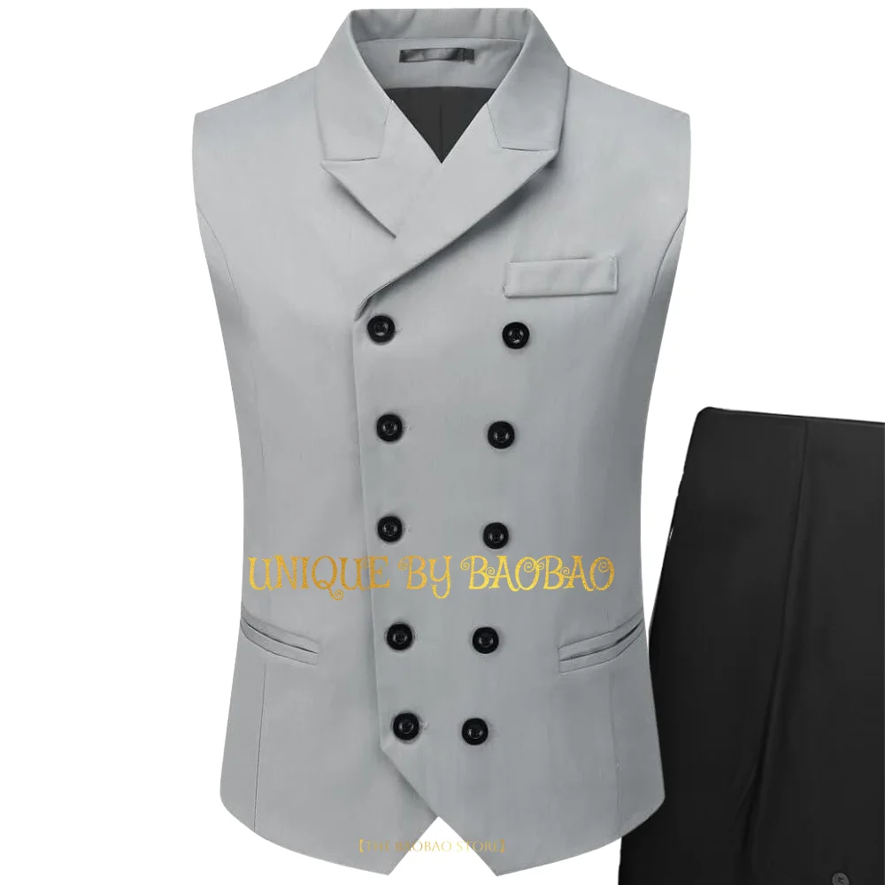 

Men's Grey 2-Piece Suit (Vest + Pants) Double Breasted Business Wedding Vests Dress Waistcoat 10 Buttons Closure V-Neck Slim Fit