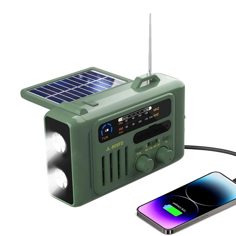 ABSQ-Solar Handslingerradio Outdoor Solar Handslingerradio Draagbare AM/FM/NOAA-radio Bluetooth-luidspreker met LED-leeslamp Gre
