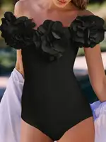 LGRQ Summer Slash Collar Ruffles Sleeveless Slim Bodysuit Female Polyester Speed Dry Swimsuit Clothing - Image 3