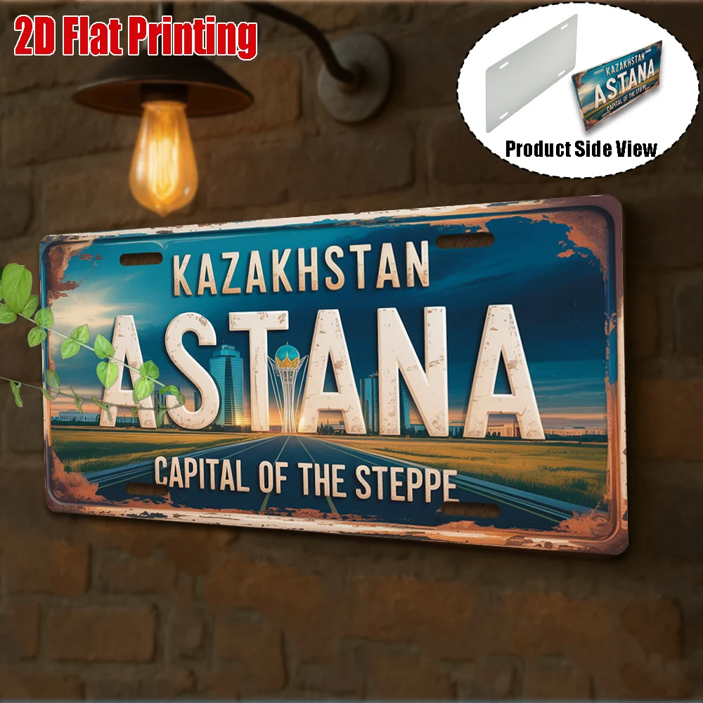 2D Flat 1pc Retro Welcome to Astana Aluminum Wall Sign Capital of the Steppe Decor Outdoor Wall Art Prairie Travel Gift