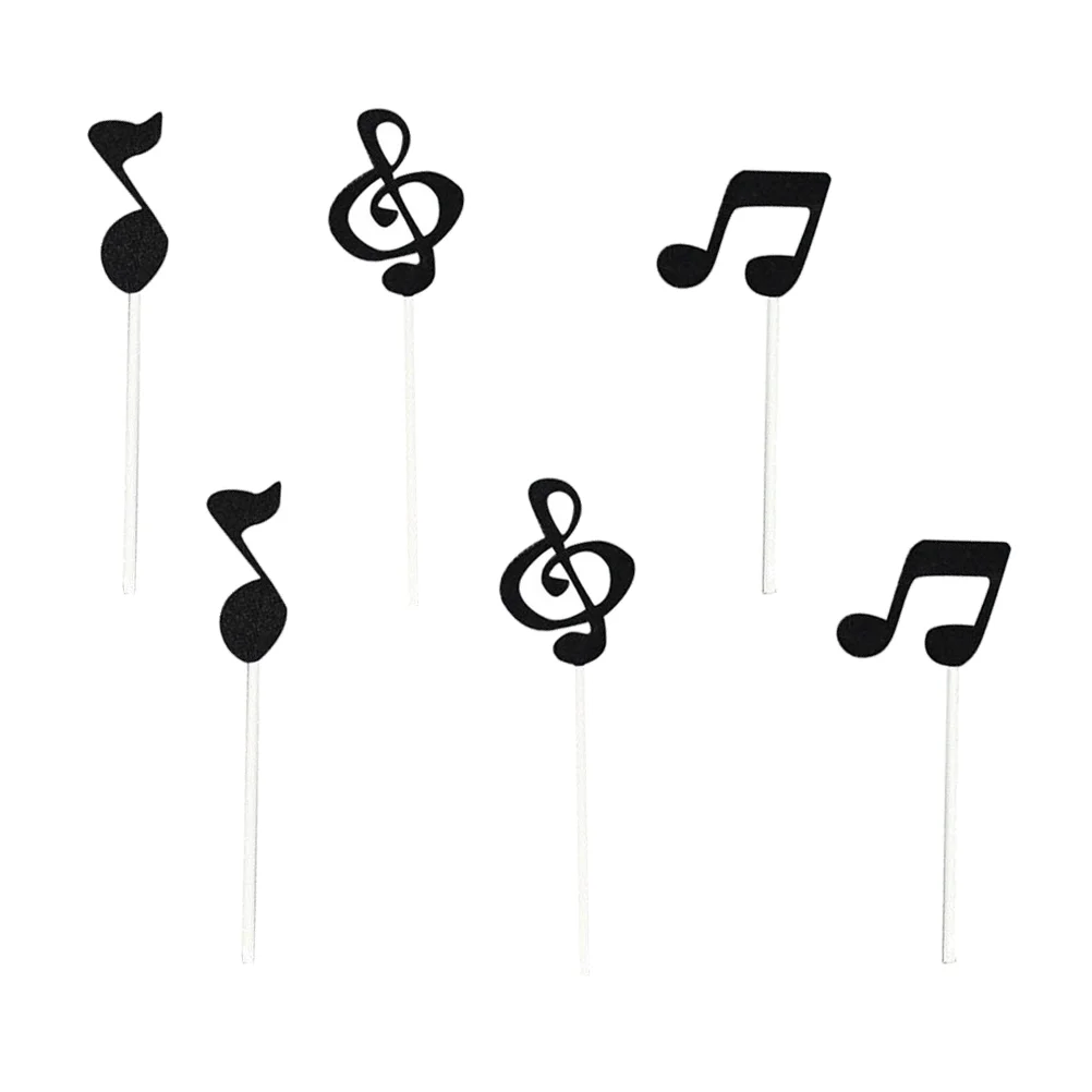 6 Pcs Music Note Decorations Happy Birthday Glitter Cupcake Toppers Symbols Notes