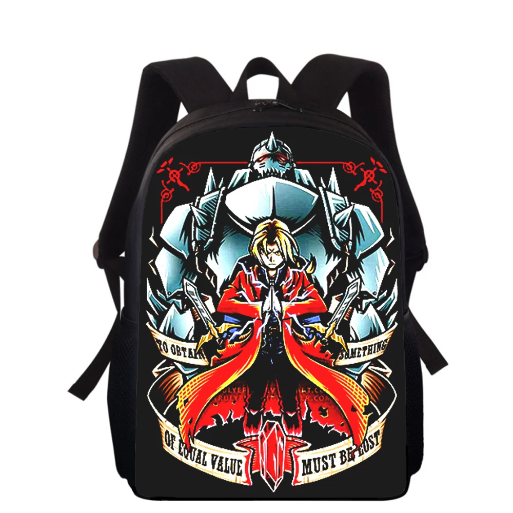 Mochila con estampado 3D de anime Fullmetal Alchemist para niños, mochilas escolares de primaria para niños y niñas, mochilas para libros escolares para estudiantes, 16"