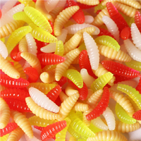 50pcs/lot Silicone Bait Maggot Grub Soft Fishing Lure 2cm 0.4g Artificial Bread Smell Worms Gear For Winter Glow Accessories