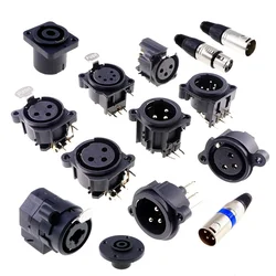2Pcs Male 3 5 Pole Female Vertical Plug PCB Mount Lateral Right Audio XLR Connector Receptacle Through Holes Board Solder