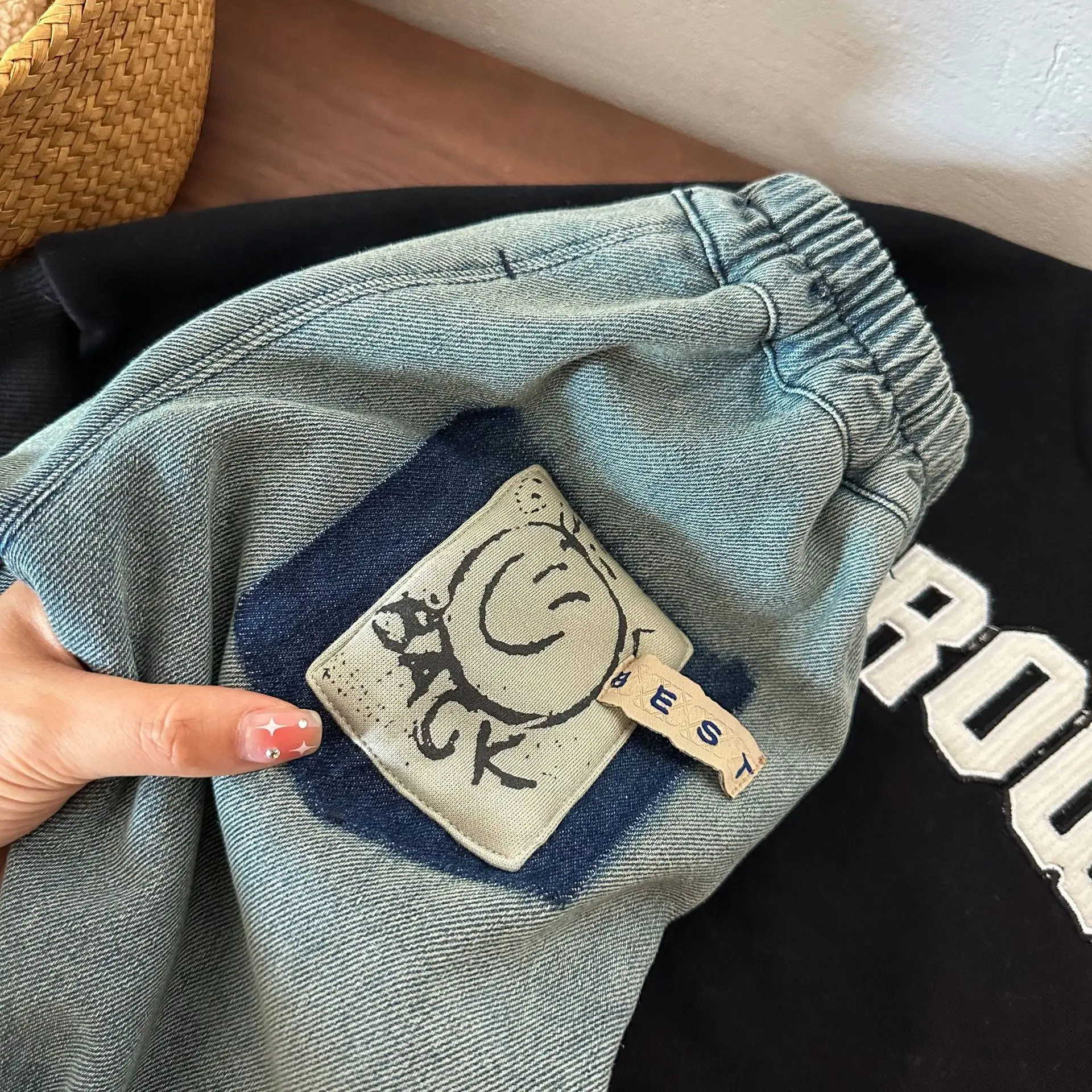 RAISE Spring Kids Boys Denim Pant Cotton Cartoon Smiling Toddler Boy Jeans Casual Gradient Children Boy Trousers 1-8T Boys Pants