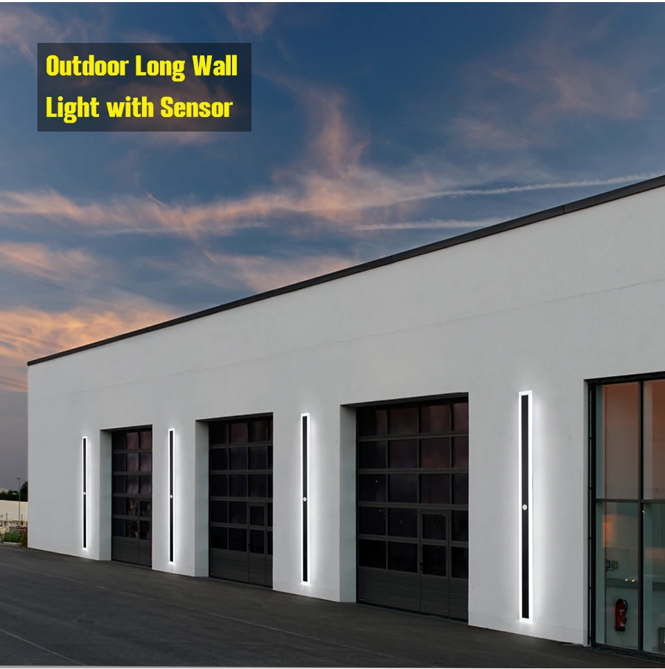 Outdoor Wall Light With Motion Sensor 90v 240v IP65 Waterproof Porch Lamp LED Long Garden Lamp for Villa Garage Lighting Fixture