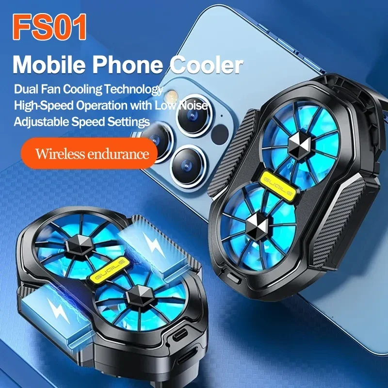 FS01 Dual Fan Rechargeable/Plug-in Mobile Phone Radiator Air-cooled Back Clip Game Cooler for Android IOS PUBG Cool Heat Sink