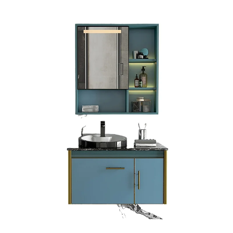 

Современный небольшой туалетный столик для ванной комнаты, уникальный водонепроницаемый готовый умывальник, комбинированный дизайн для хранения, керамическая зеркальная раковина